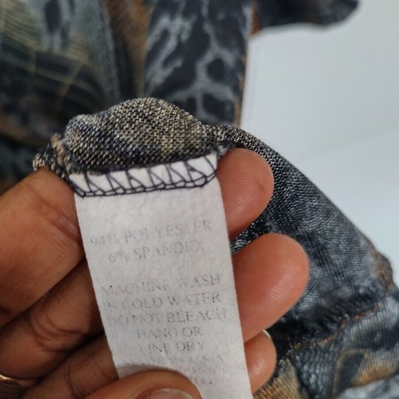 Lapis Women’s L Tunic top Semi Sheer ined Animal Print Ruched 3/4 Sleeve Large - Picture 9 of 9